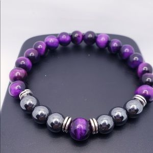 Men Tiger’s Eye & Hematite Healing Bead Stretch Bracelet